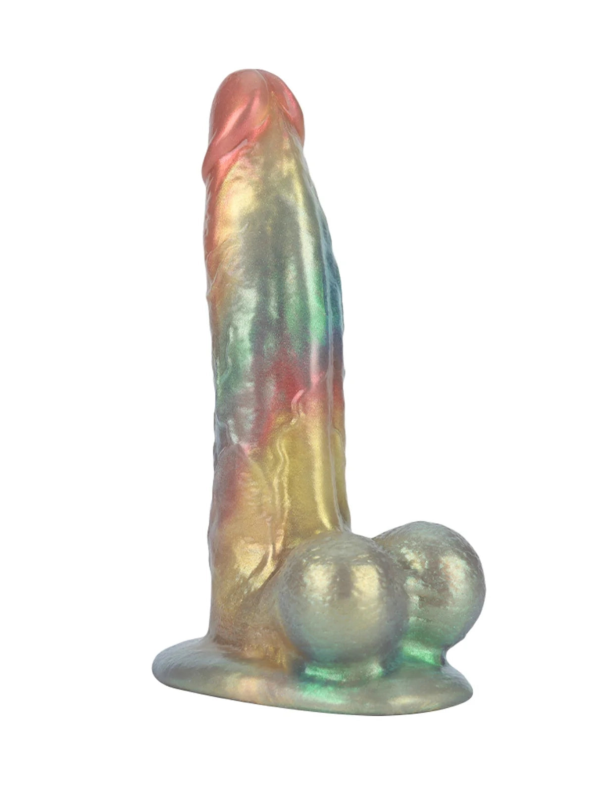 Raymond – Gebogen Fantasy Dildo van 23,6 cm in Regenboog Metallic