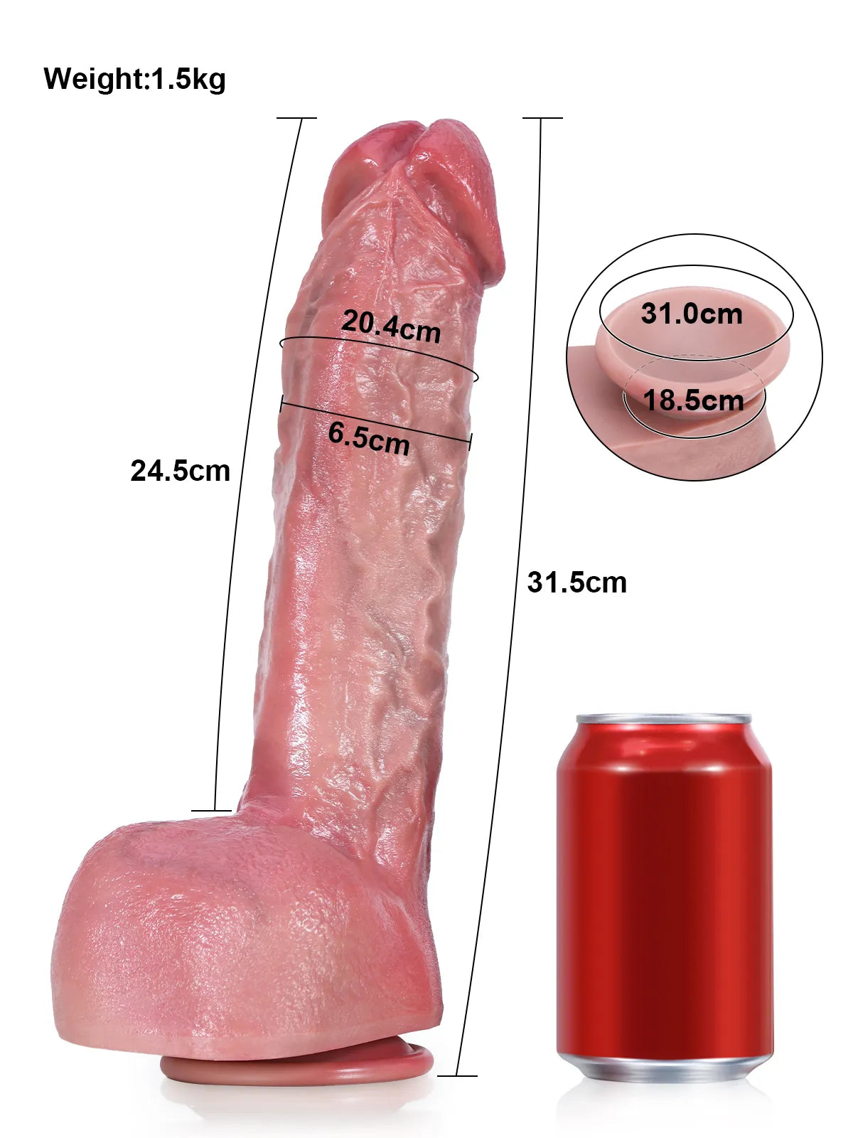 Robin - Grote Dikke Realistische Dildo met Metalen Kiel - 25 cm/31.5 cm