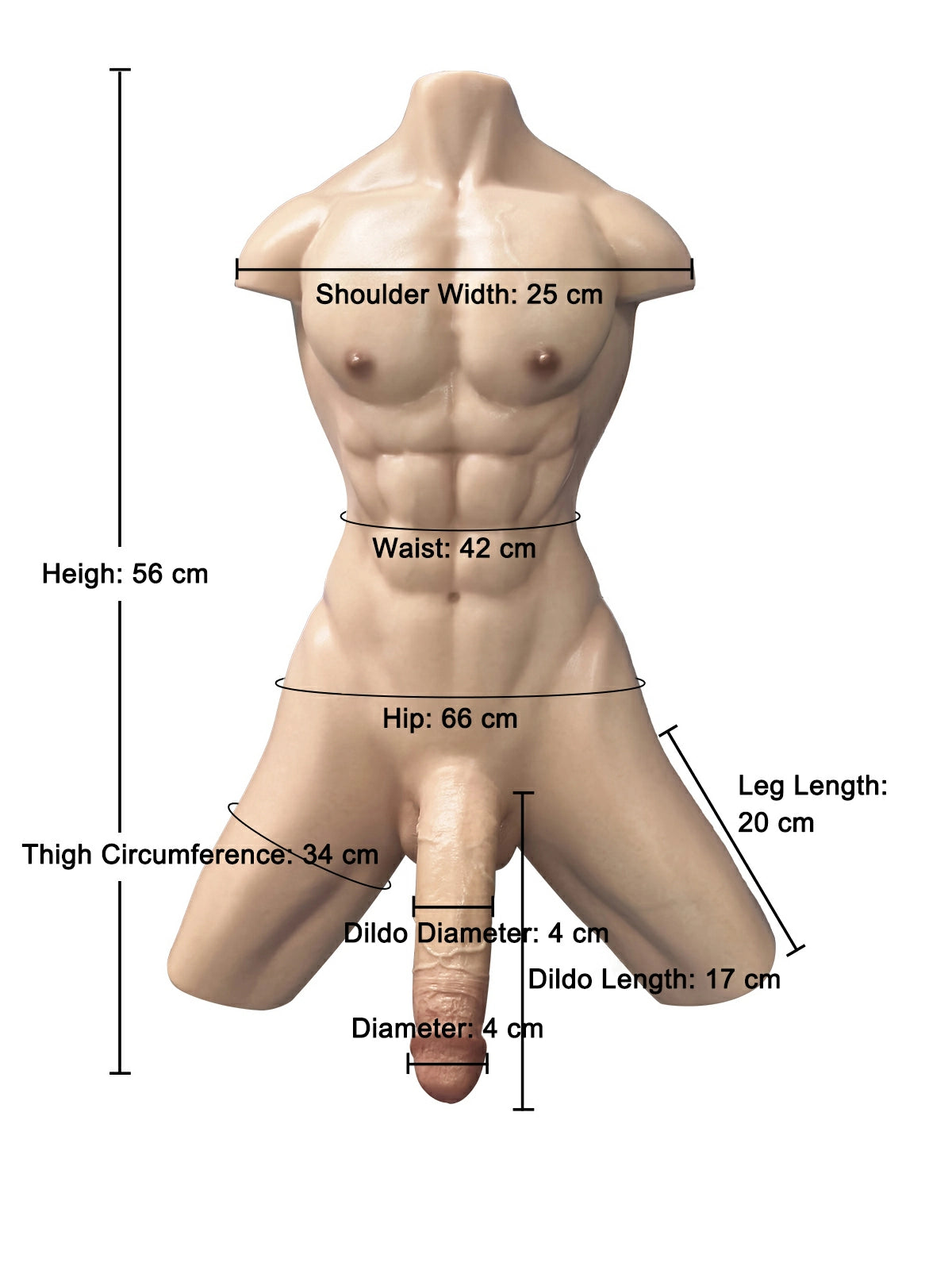 Serge - 12 kg Realistische Dildotorso met 17 cm Dildo en Anaalkanaal