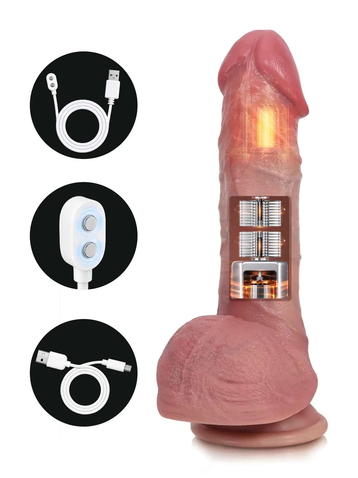 Victor - Stotende Dildo met 9 Standen, Vibratie en Verwarming - 22,4 cm