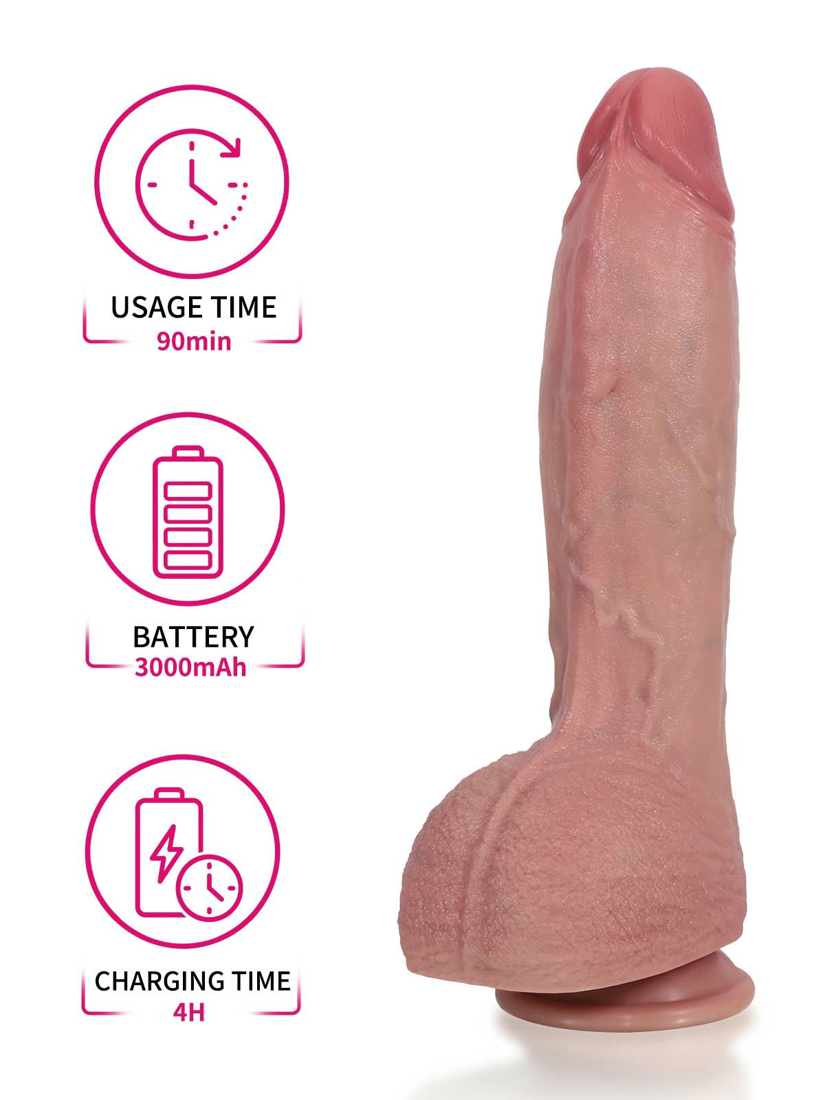 Vinont - Vibrerende Stotende Dildo met Progressief Oplopende Vorm - 28 cm