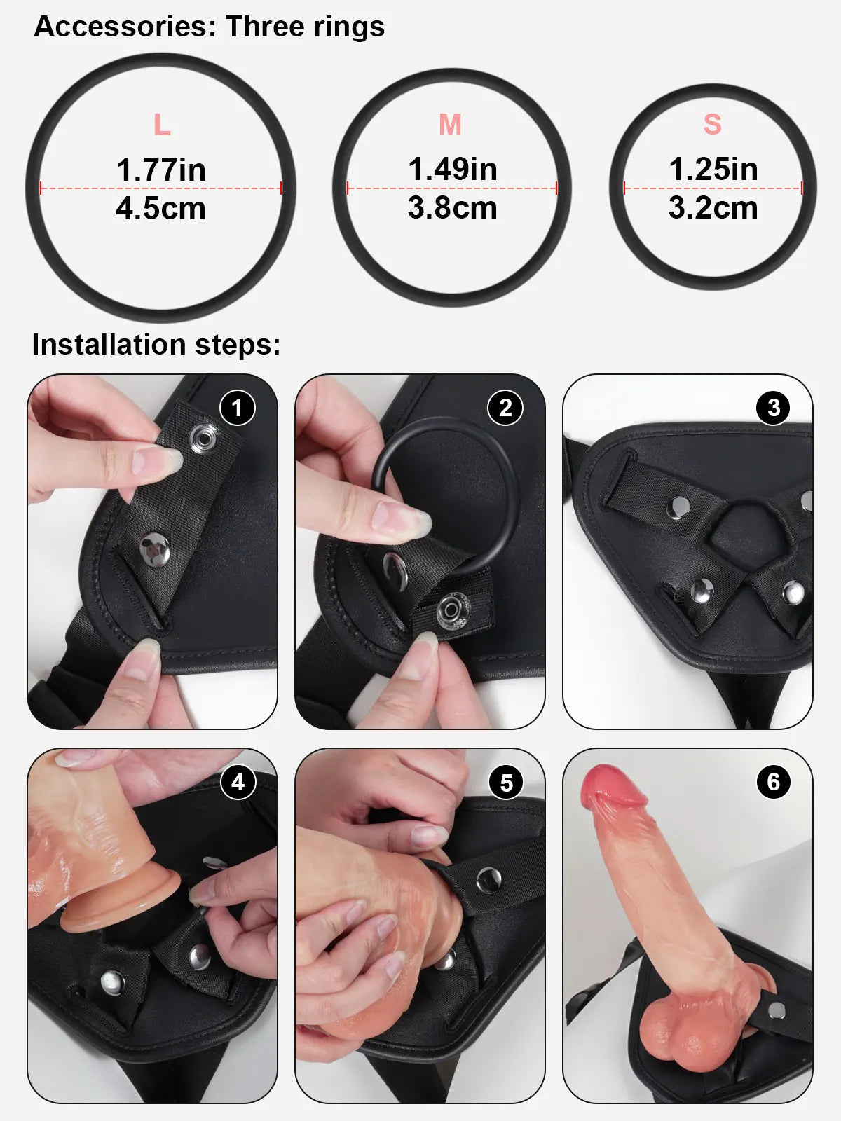 Zwarte Strap met 3 Maten Ringen