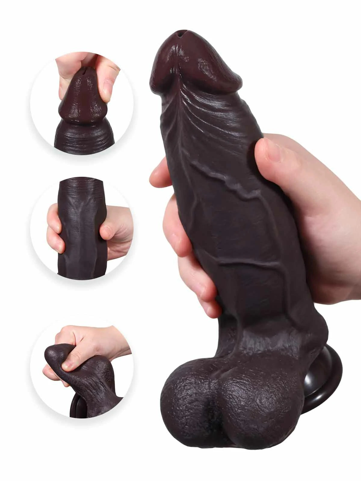 Arjan - Zwarte SlidingSkin Dildo met Dikke Schacht en Dorsale Richel - 22,3 cm
