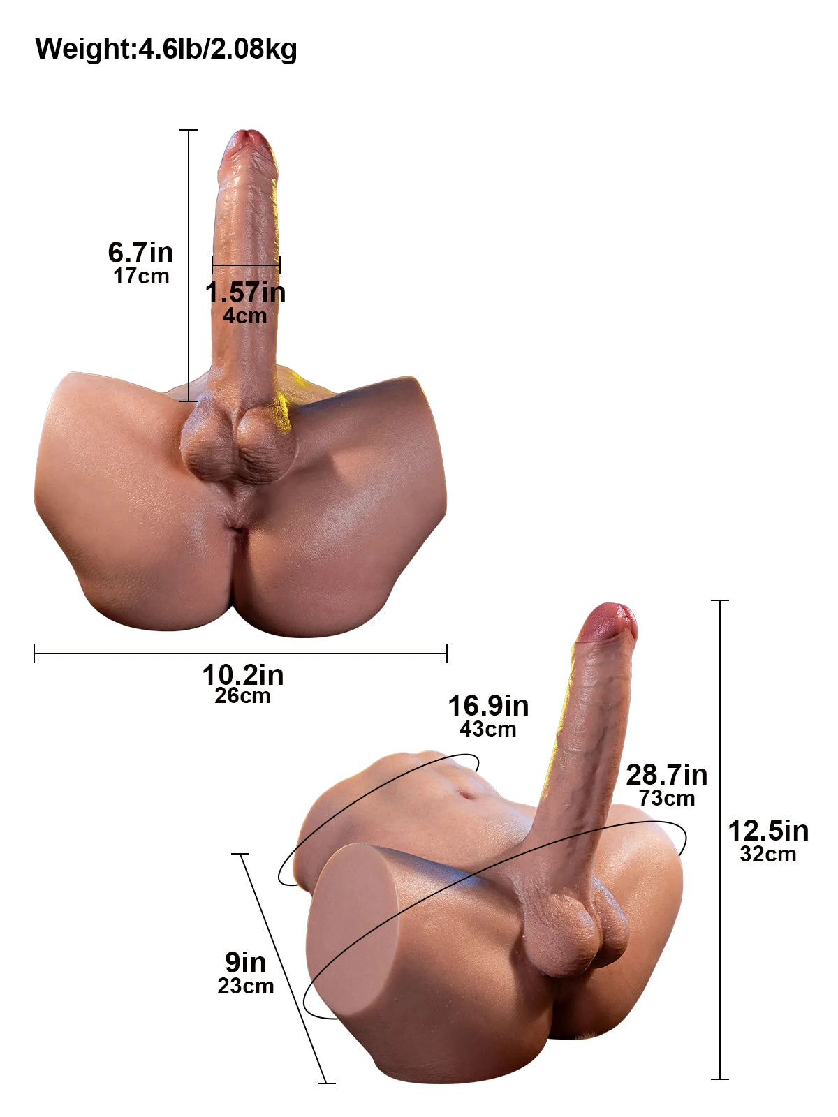 Asher - Realistische Torso Dildo met Zacht Achterwerk en Anale Opening - 17 cm