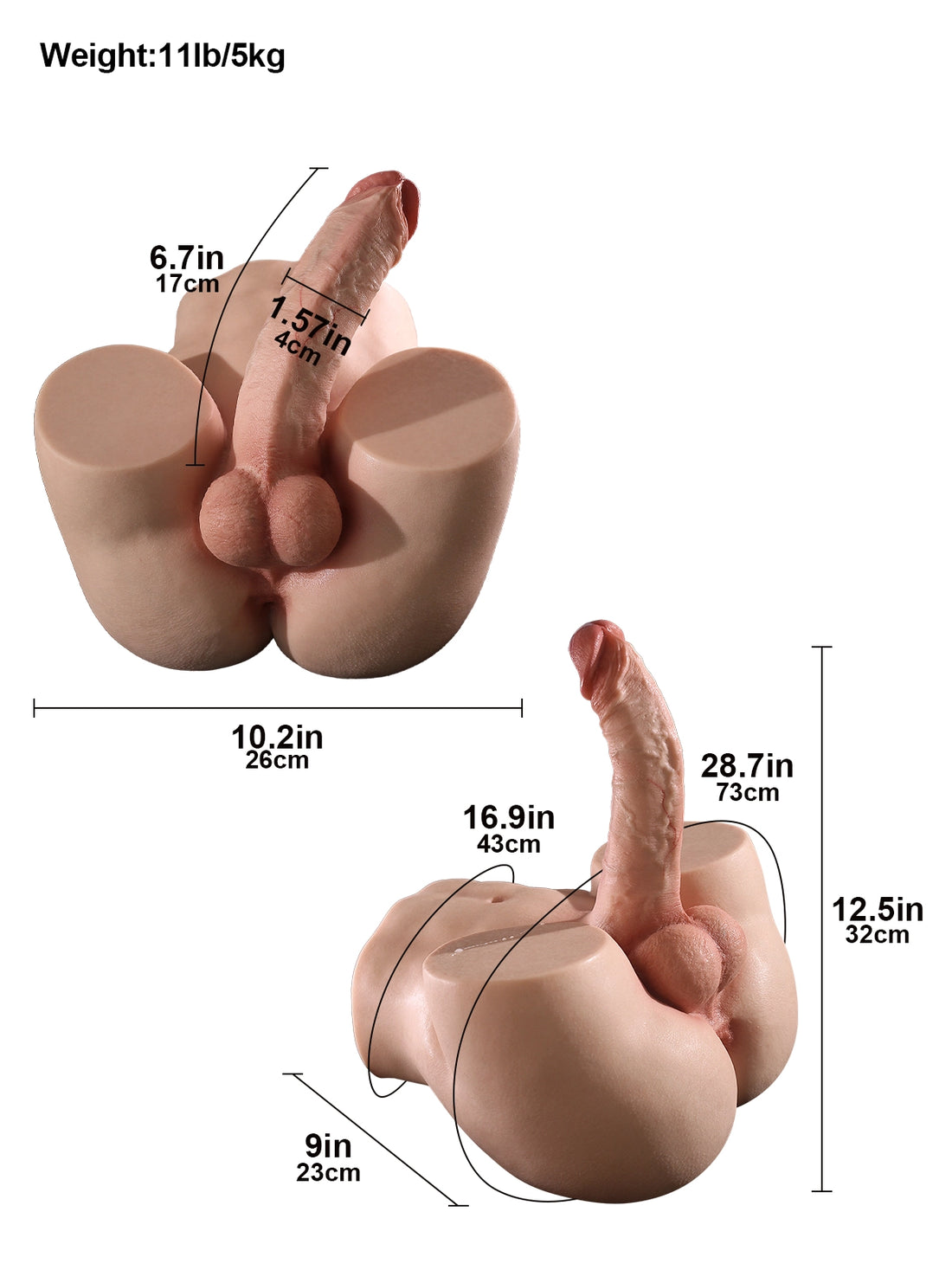 Asher - Realistische Torso Dildo met Zacht Achterwerk en Anale Opening - 17 cm