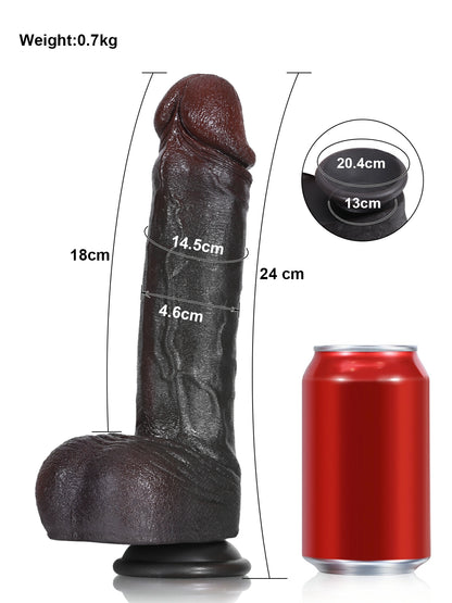 Brandon - Grote Zwarte Realistische Dildo met Zuignap - 24 cm