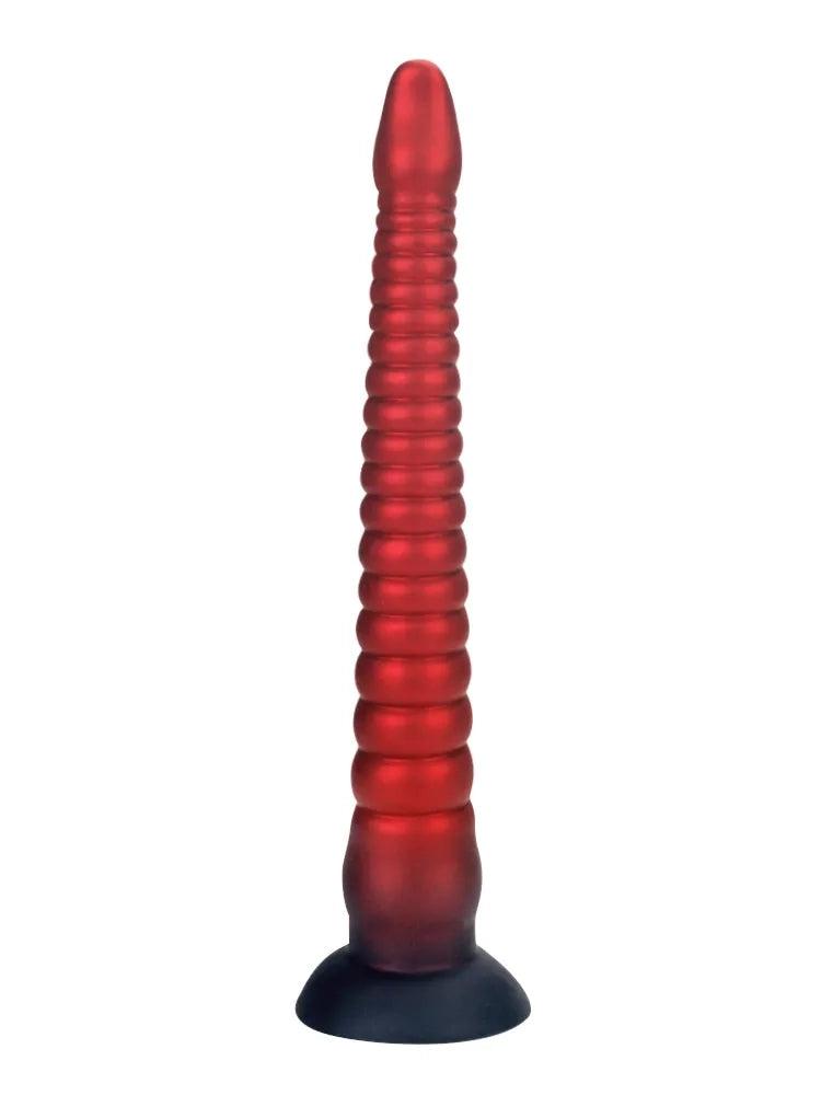 Dennis - Lange Rode Fantasy Tentacle Dildo met Geribbelde Schacht en Zuignap - 3 Maten