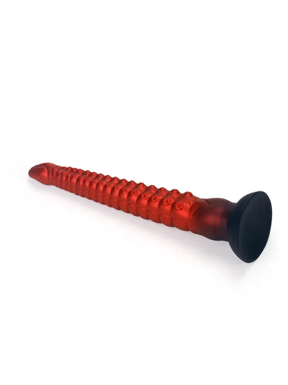 Dennis - Lange Rode Fantasy Tentacle Dildo met Geribbelde Schacht en Zuignap - 3 Maten