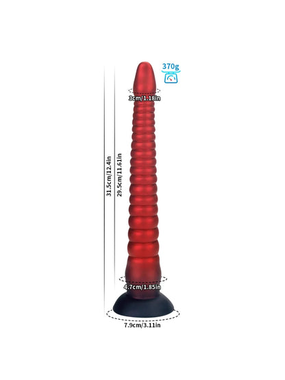 Dennis - Lange Rode Fantasy Tentacle Dildo met Geribbelde Schacht en Zuignap - 3 Maten
