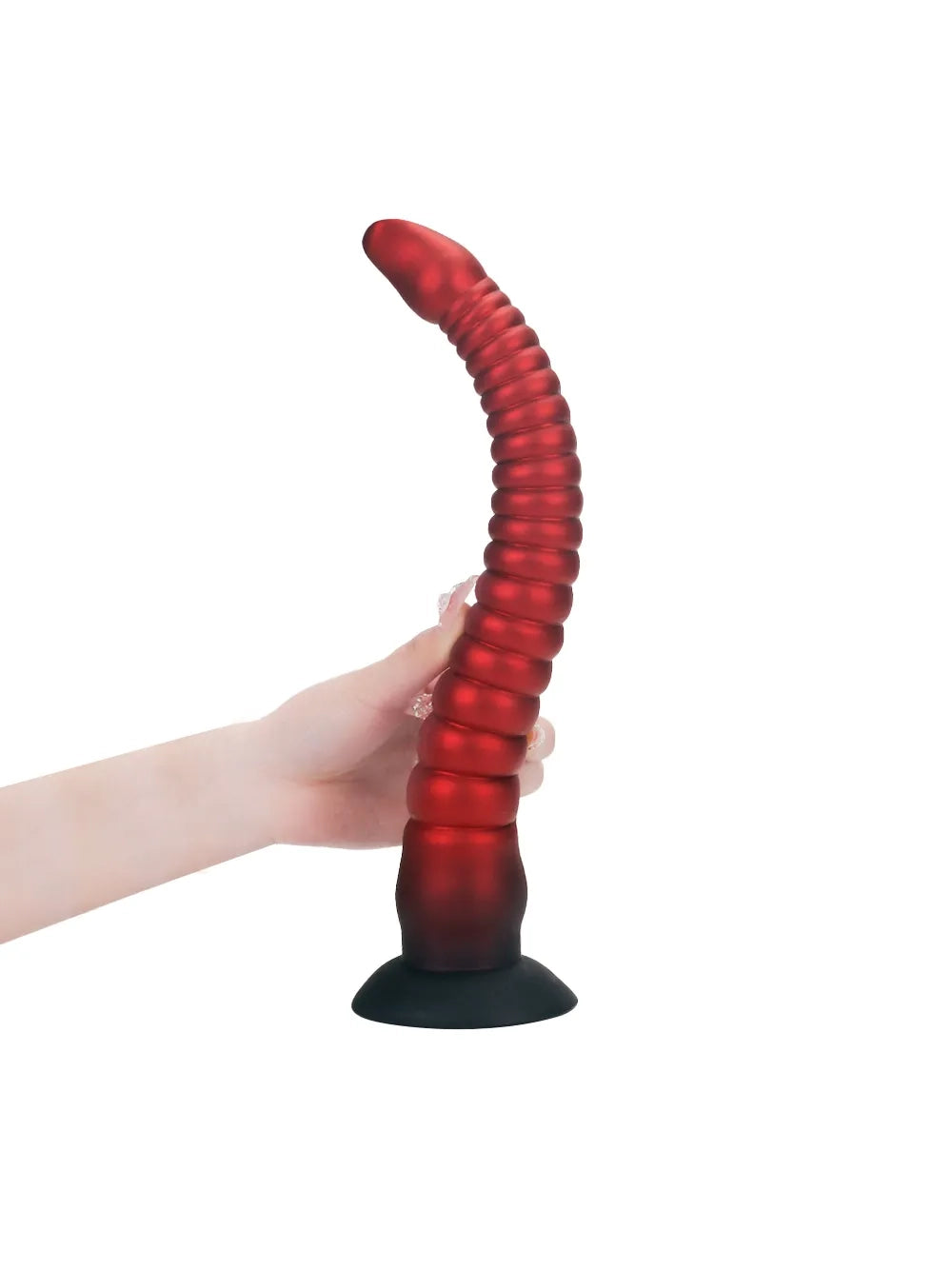 Dennis - Lange Rode Fantasy Tentacle Dildo met Geribbelde Schacht en Zuignap - 3 Maten