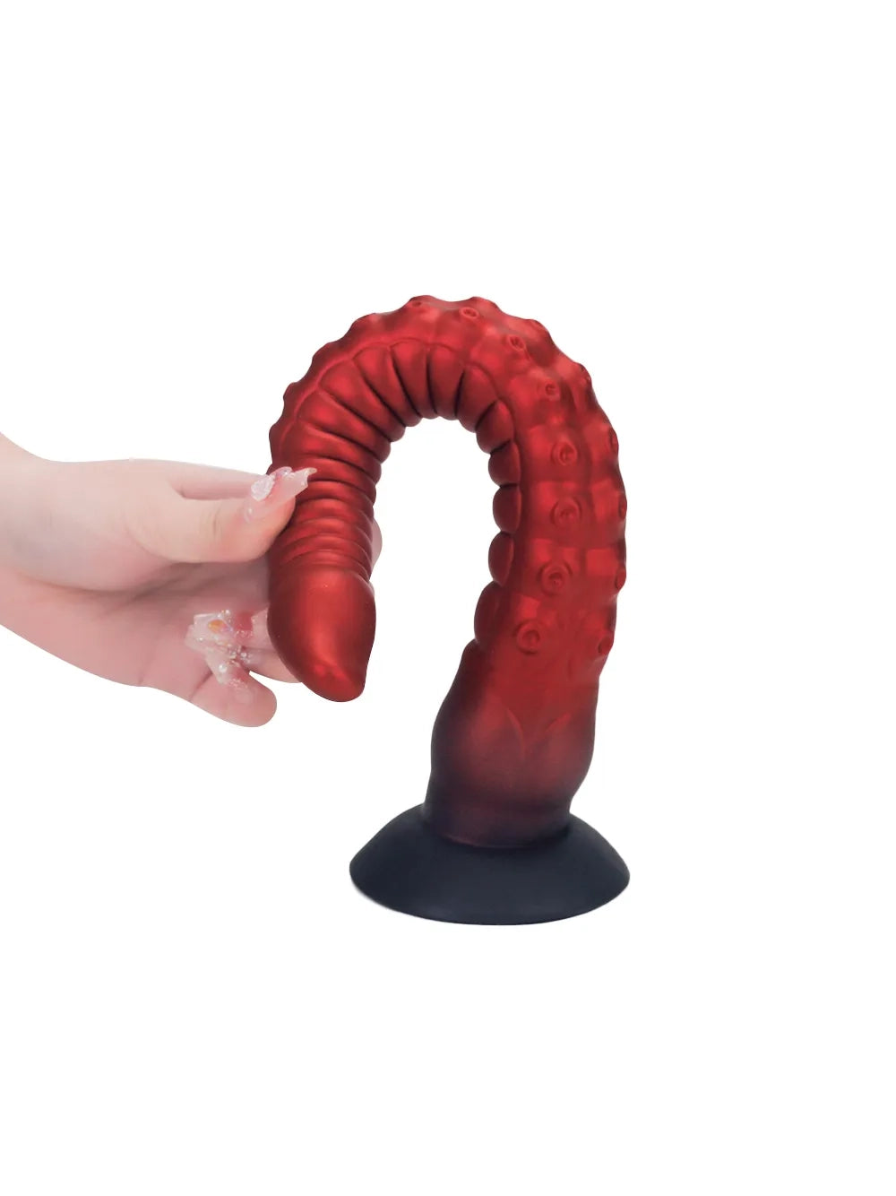 Dennis - Lange Rode Fantasy Tentacle Dildo met Geribbelde Schacht en Zuignap - 3 Maten