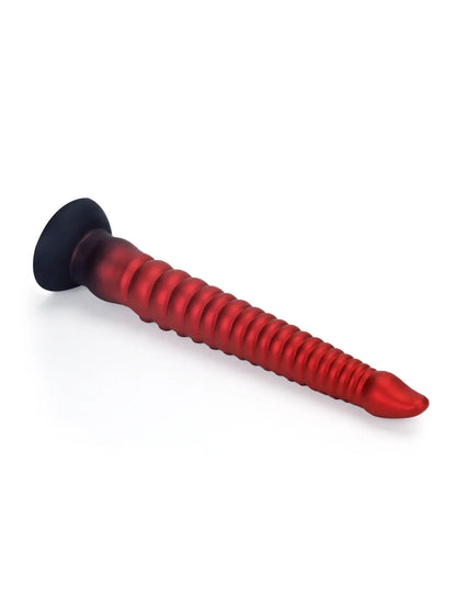 Dennis - Lange Rode Fantasy Tentacle Dildo met Geribbelde Schacht en Zuignap - 3 Maten
