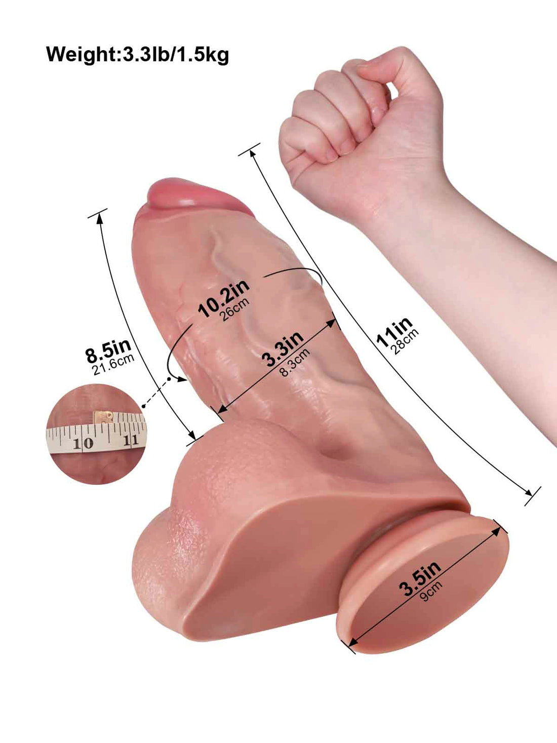 Diederik - Dikke Realistische Dildo met Progressieve Opbouw - 28 cm
