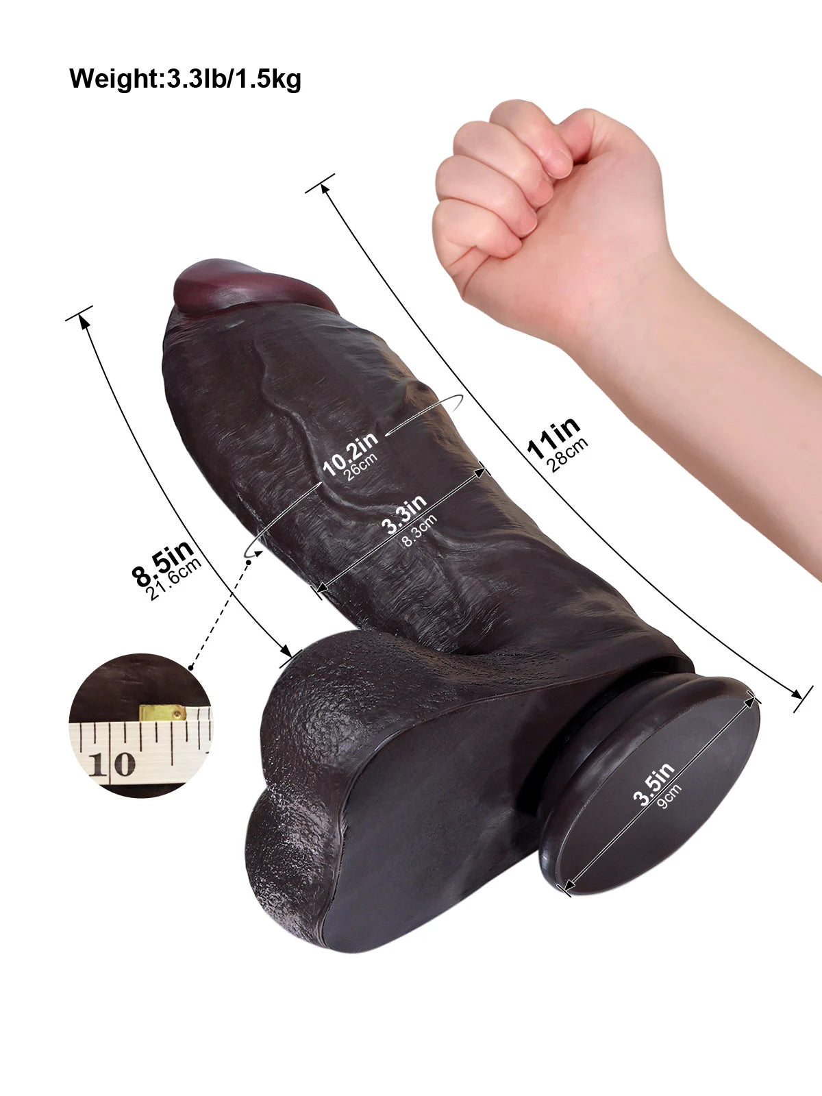 Diederik - Grote Zwarte Extra Dikke Realistische Dildo - 28 cm