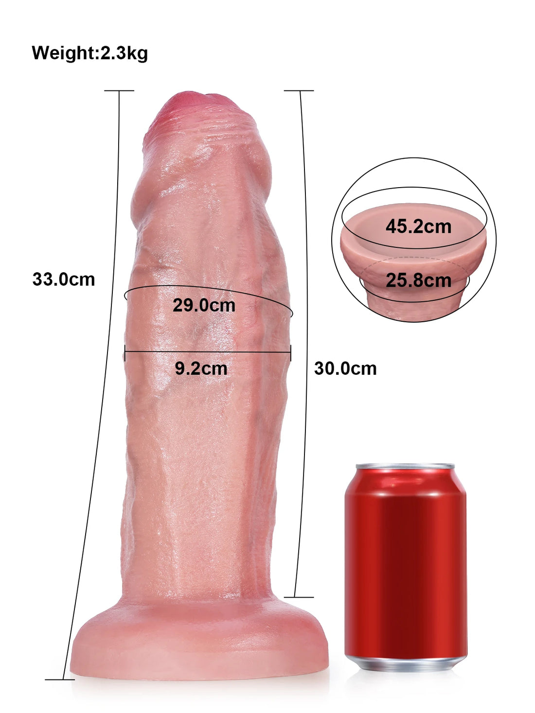 Duke - Extra Grote Dikke Anale Dildo met Onbesneden Eikel, Zonder Ballen - 33 cm