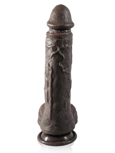 Stefan - Diepzwarte Vibrerende Stotende Dildo met Bewegende Ballen - 26,5 cm