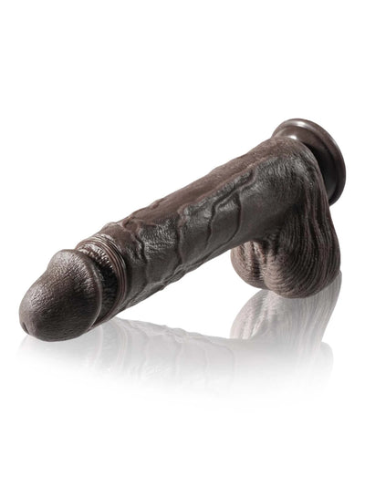Stefan - Diepzwarte Vibrerende Stotende Dildo met Bewegende Ballen - 26,5 cm