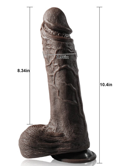 Stefan - Diepzwarte Vibrerende Stotende Dildo met Bewegende Ballen - 26,5 cm