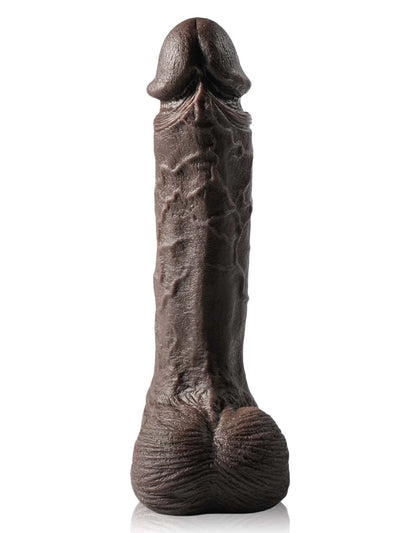 Stefan - Diepzwarte Vibrerende Stotende Dildo met Bewegende Ballen - 26,5 cm