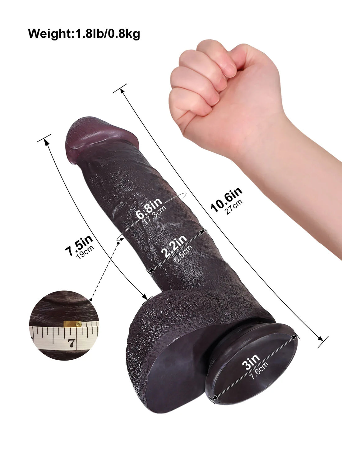 Elos - Zwarte Stotende Dildo met 9 Standen en Grote Eikel - 27 cm