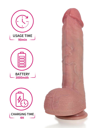 Eran - Vibrerende Stotende Dildo met 3+3+3 Standen en Prominente Ruggenkam - 25 cm