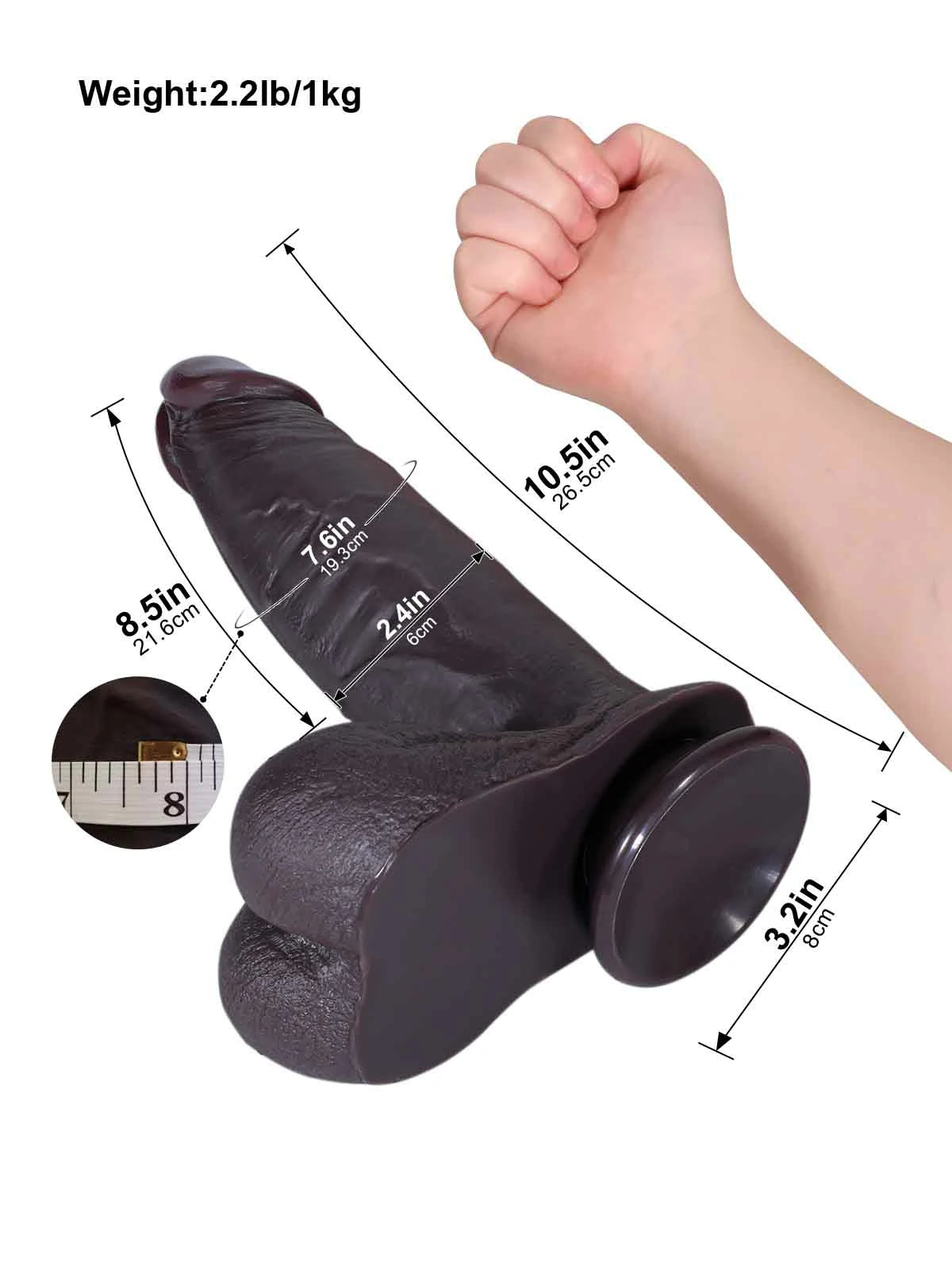 Hendrik - Grote Zwarte Realistische Slidingskin Dildo met Verdikkende Schacht - 26,5 cm