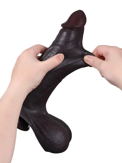 Hendrik - Grote Zwarte Realistische Slidingskin Dildo met Verdikkende Schacht - 26,5 cm