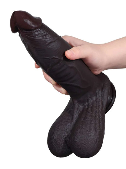 Hendrik - Grote Zwarte Realistische Slidingskin Dildo met Verdikkende Schacht - 26,5 cm