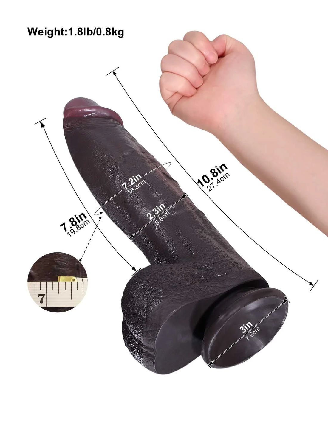 Henly - Grote Dual Density Zwarte Realistische Dildo met Dik Corpus - 27,4 cm