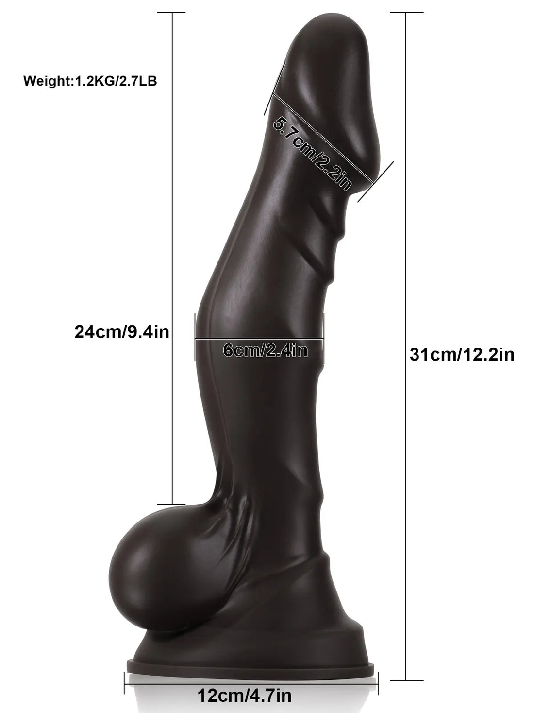 Joris - Gladde Gebogen Grote Zwarte Dildo - 31 cm