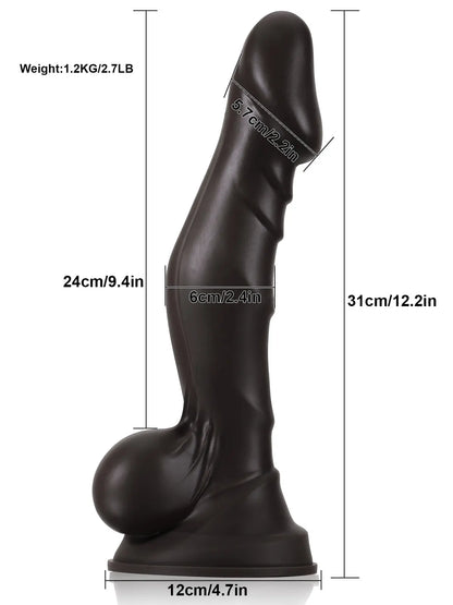 Joris - Gladde Gebogen Grote Zwarte Dildo - 31 cm