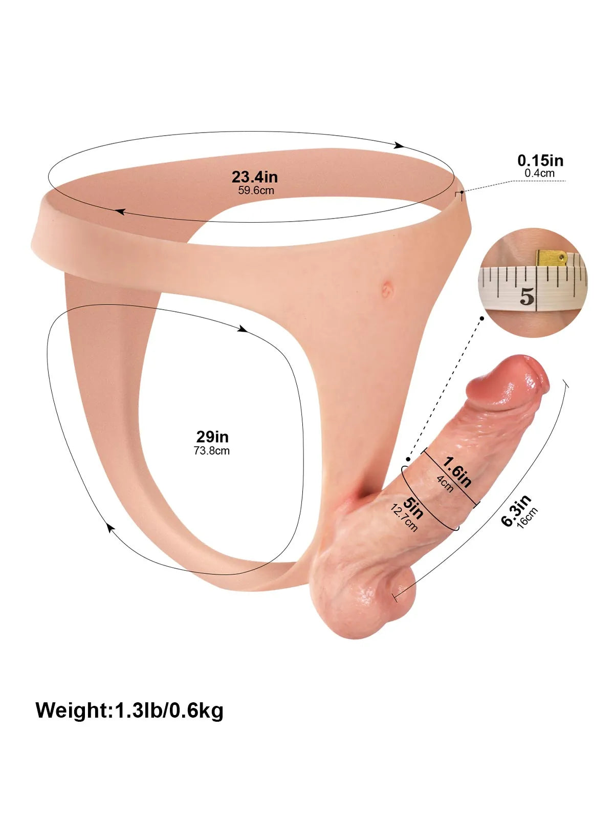 Lightweight Silicone Strap-On Voorbinddildo with Realistic Texture - 16 cm