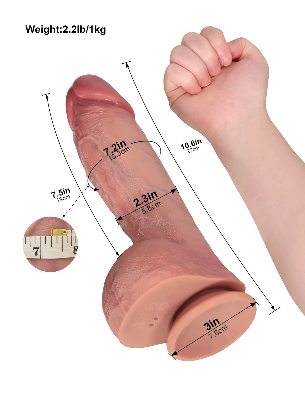 Mars - Vibrerende Stotende Dildo met Kromming en Geplooide Balzak - 27 cm