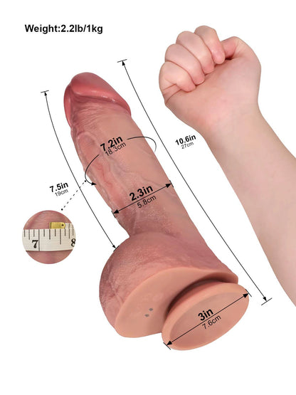 Mars - Vibrerende Stotende Dildo met Kromming en Geplooide Balzak - 27 cm