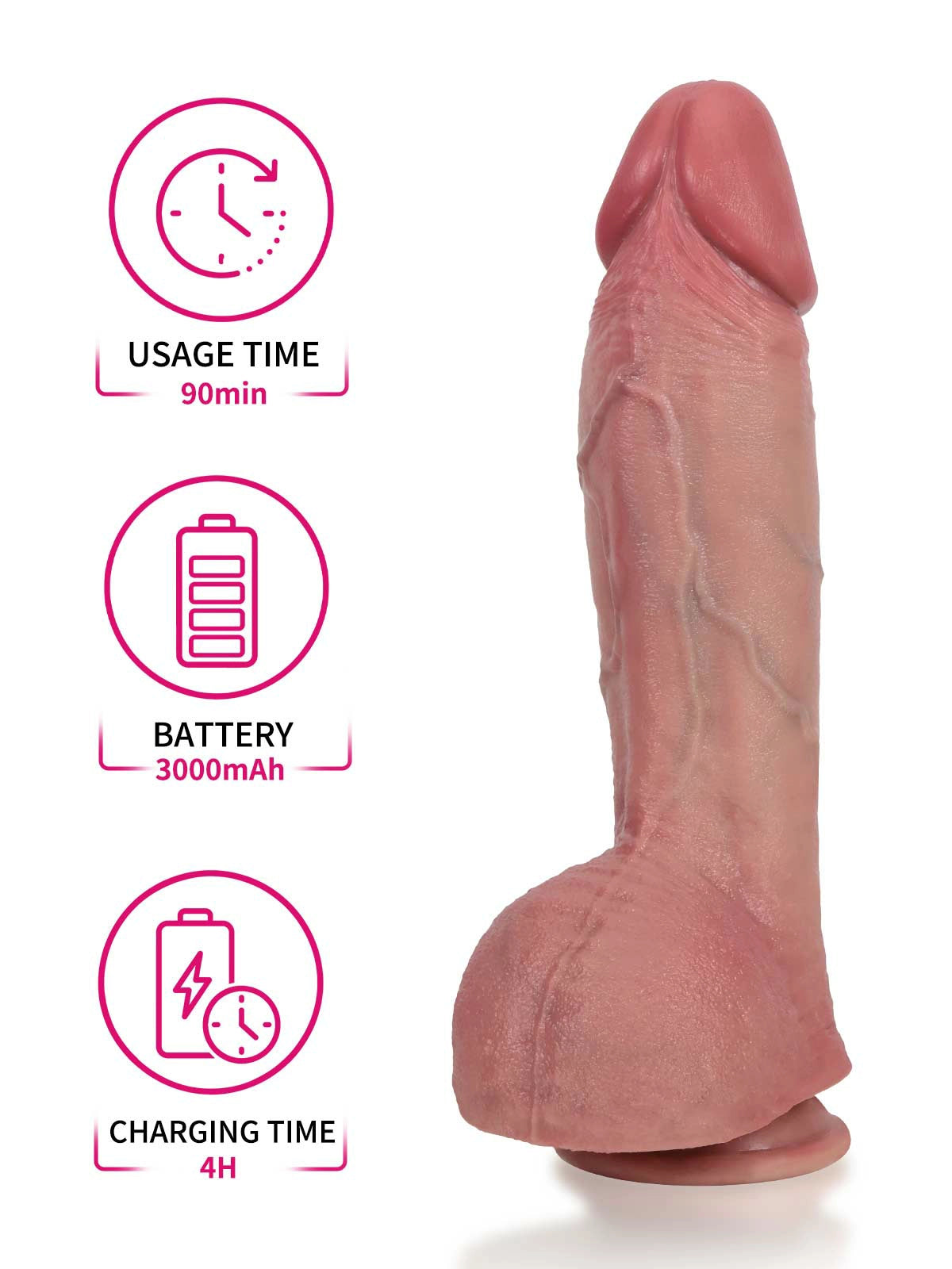 Mars - Vibrerende Stotende Dildo met Kromming en Geplooide Balzak - 27 cm