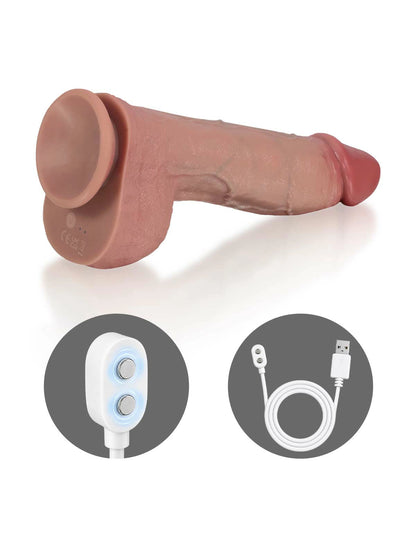 Mars - Vibrerende Stotende Dildo met Kromming en Geplooide Balzak - 27 cm