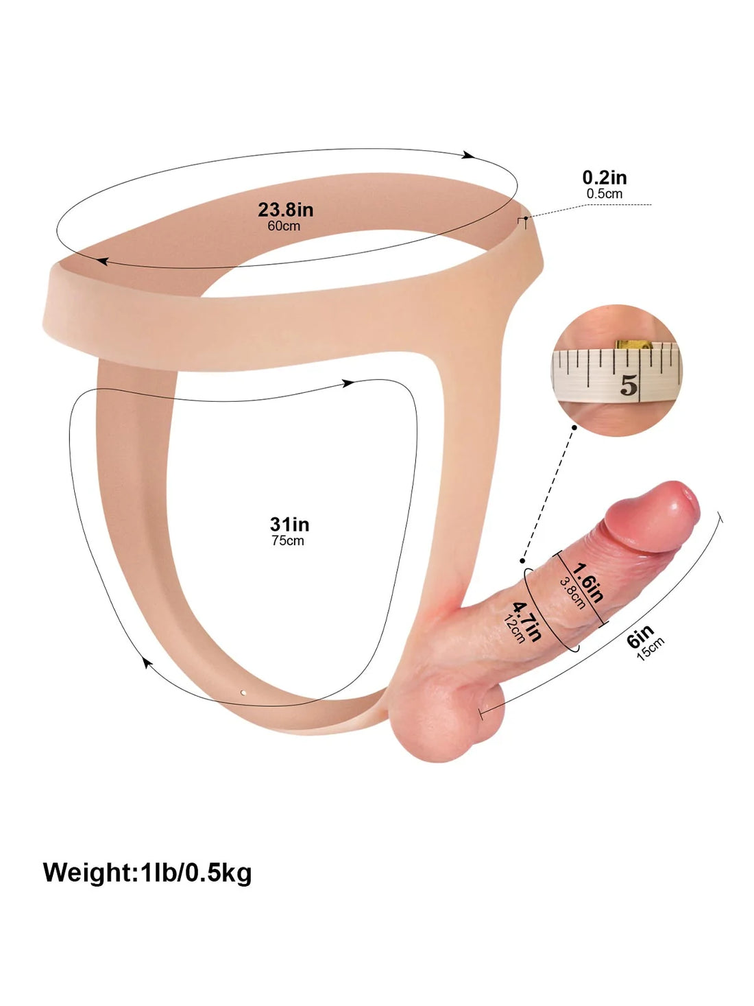 Nathan - Soepele Voorbinddildo (Strap-On) met Stevige Kern voor Koppels - 15 cm
