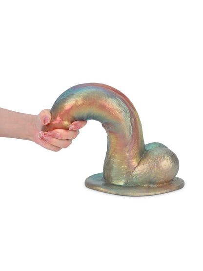 Raymond – Gebogen Fantasy Dildo van 23,6 cm in Regenboog Metallic