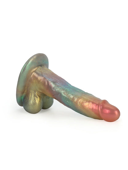 Raymond – Gebogen Fantasy Dildo van 23,6 cm in Regenboog Metallic