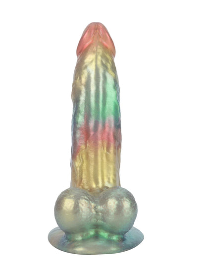 Raymond – Gebogen Fantasy Dildo van 23,6 cm in Regenboog Metallic
