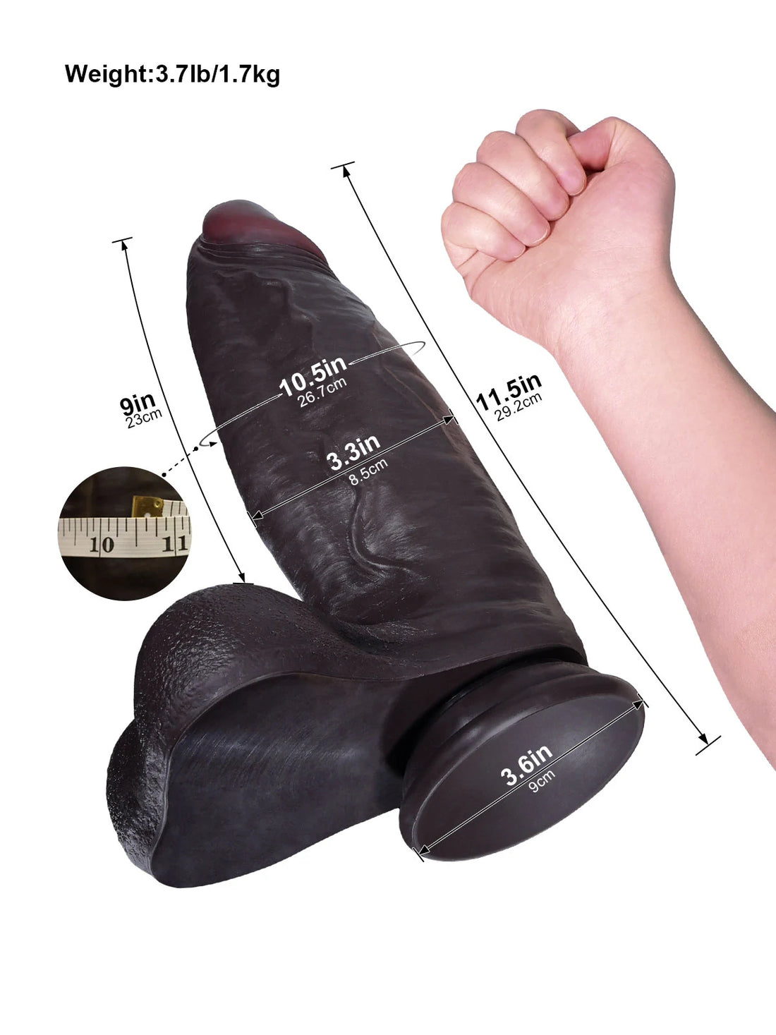 Reinier - Grote Zwarte Extra Dikke Dildo met Spitse Eikel - 29,2 cm