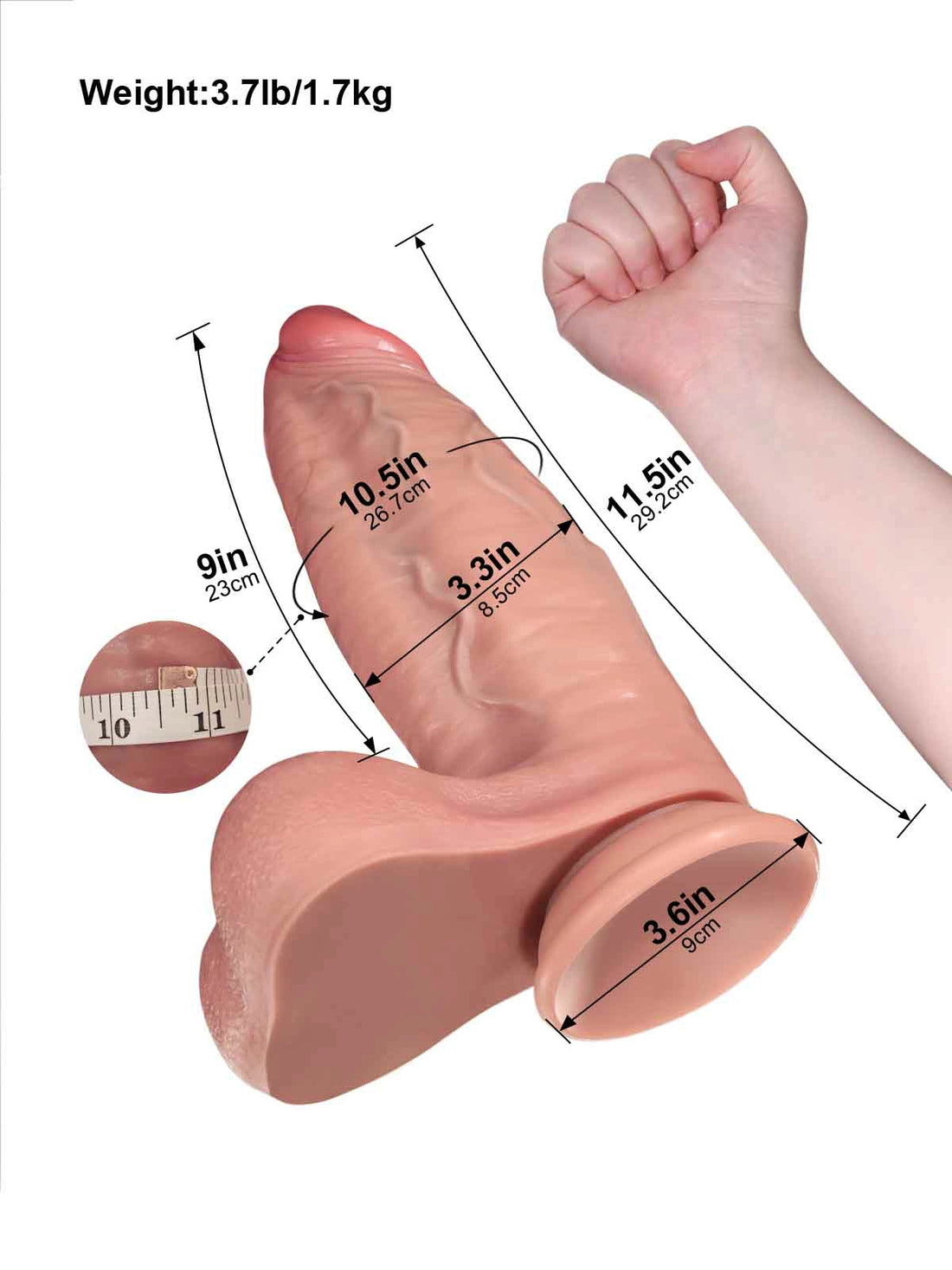 Reinier - Realistische Dildo met Spitse Top en Volle Schacht - 29,2 cm