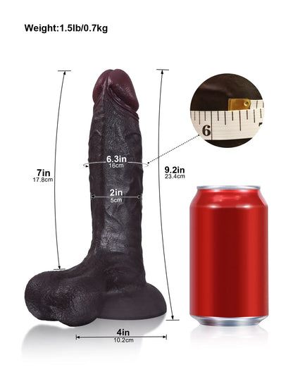 Rogan - Zwarte Realistische Dildo met Dual Density en Oscillerende Balzak - 23 cm