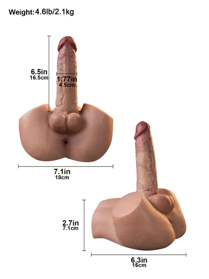 Rowge - 2,1 kg Compacte Siliconen Dildotorso met Realistische Dildo van 16,5 cm