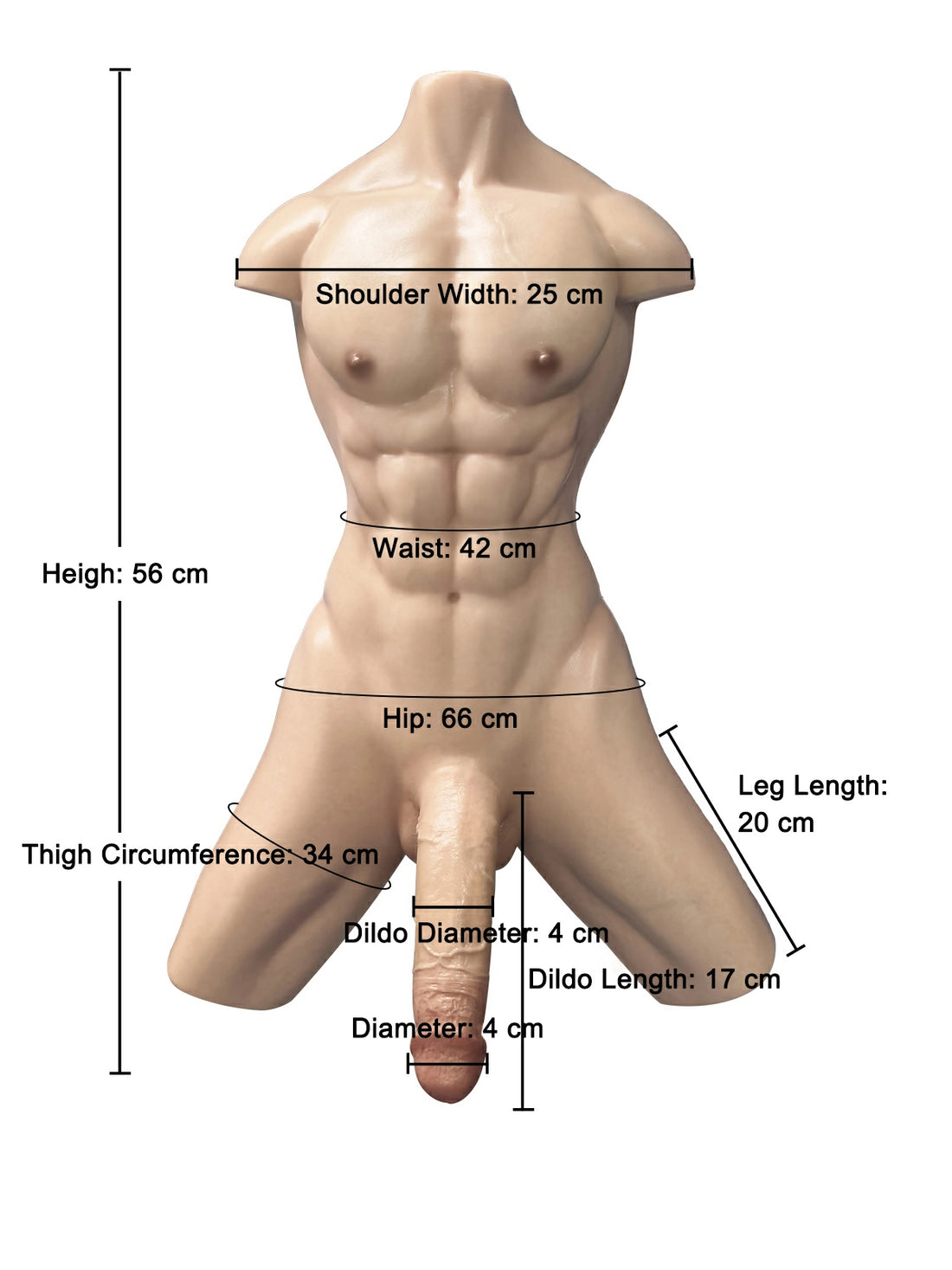 Serge - 12 kg Realistische Dildotorso met 17 cm Dildo en Anaalkanaal