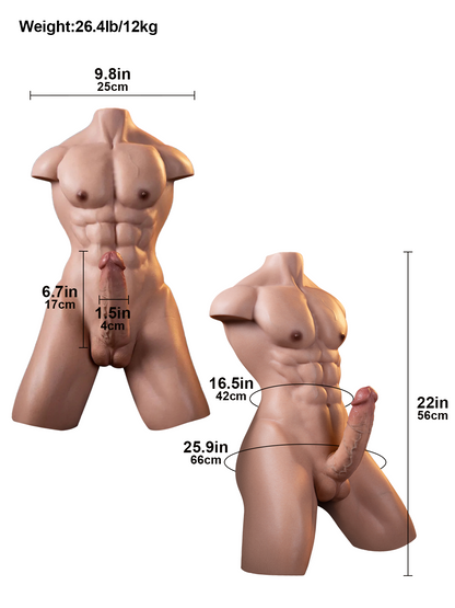 Serge - 12 kg Realistische Dildotorso met 17 cm Dildo en Anaalkanaal