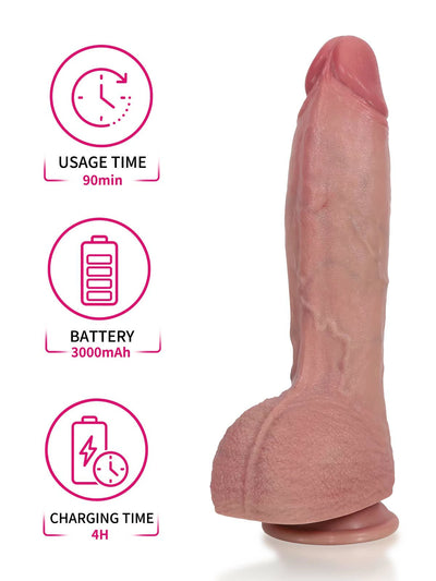 Vinont - Vibrerende Stotende Dildo met 3+3+3 Standen en Progressieve Vorm - 28 cm