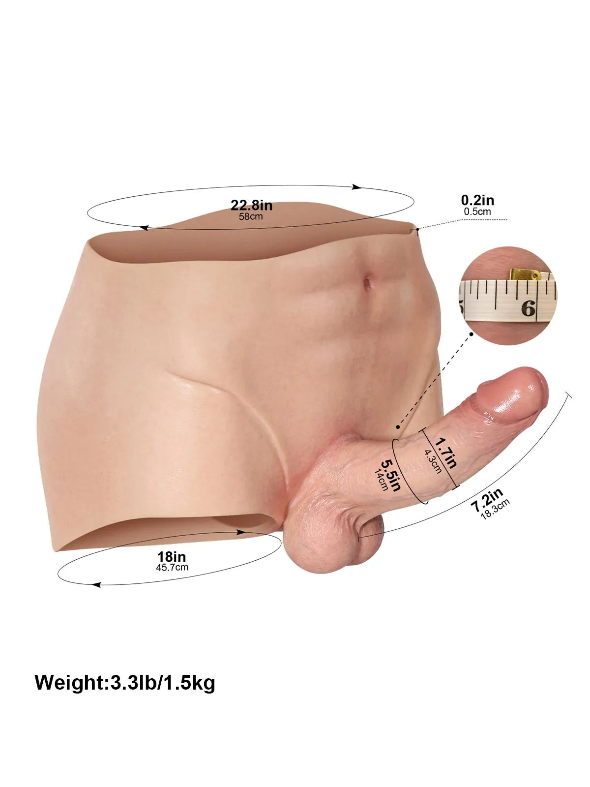 Volledig Omsluitende Siliconen Strap-On Slip met Realistische Voorbinddildo - 18,3 cm