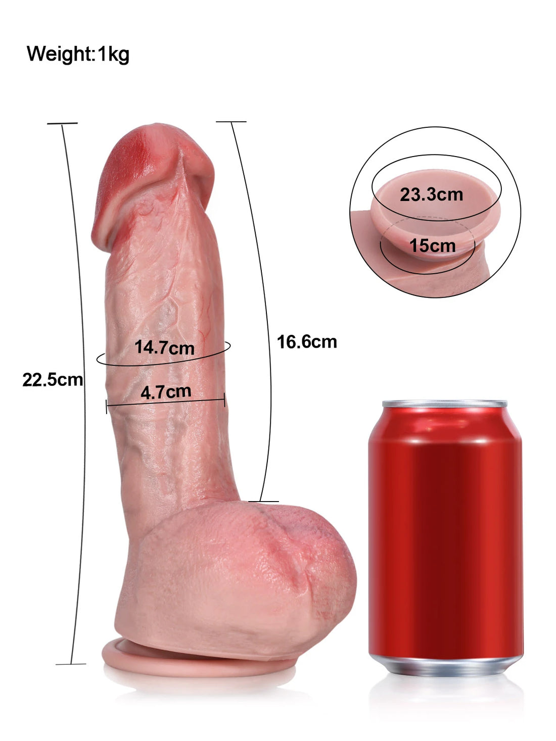 Willem - Realistische Zachte Siliconen Dildo met Zuignapbasis - 22,5 cm of 32 cm